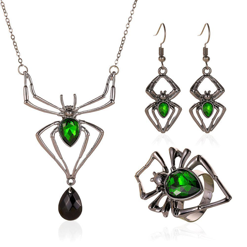 3pcs Vintage Halloween Spider Necklace Set with Drop-shaped Earrings & Ring - Image 4
