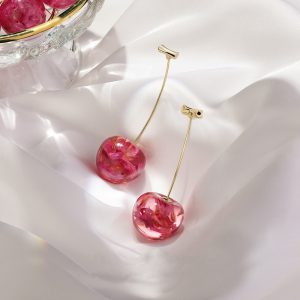 Trendy French Dried Cherry Earrings - Long, Sweet, and Stylish Net Red Design