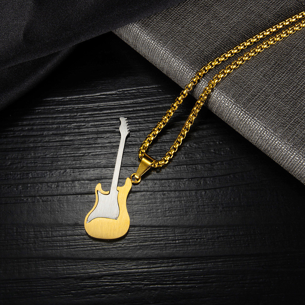 Classic Men's Titanium Steel Necklace with Stainless Steel Guitar Pendant - Image 2