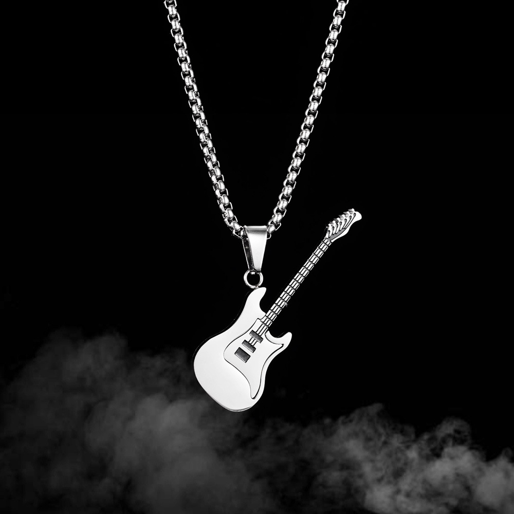 Classic Men's Titanium Steel Necklace with Stainless Steel Guitar Pendant - Image 3
