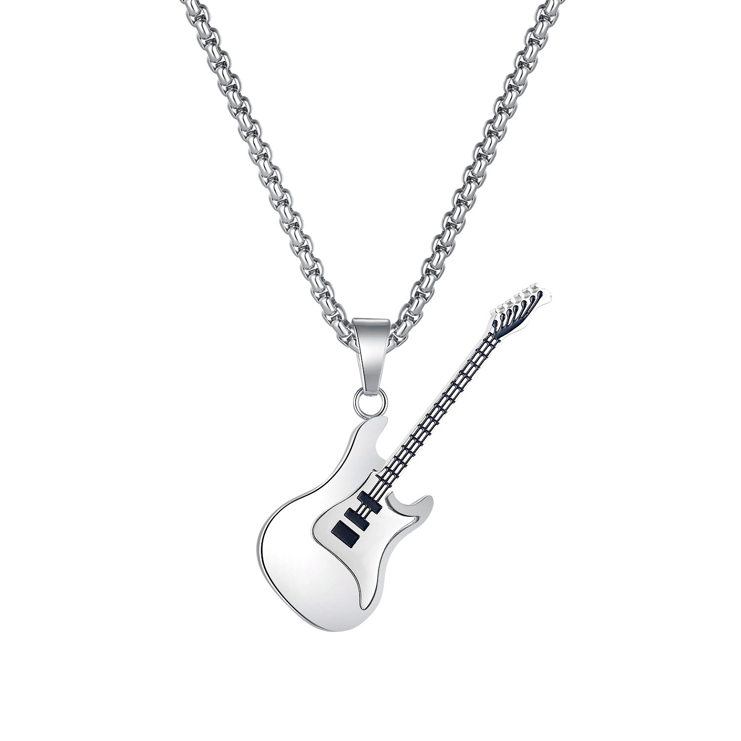 Classic Men's Titanium Steel Necklace with Stainless Steel Guitar Pendant - Image 9
