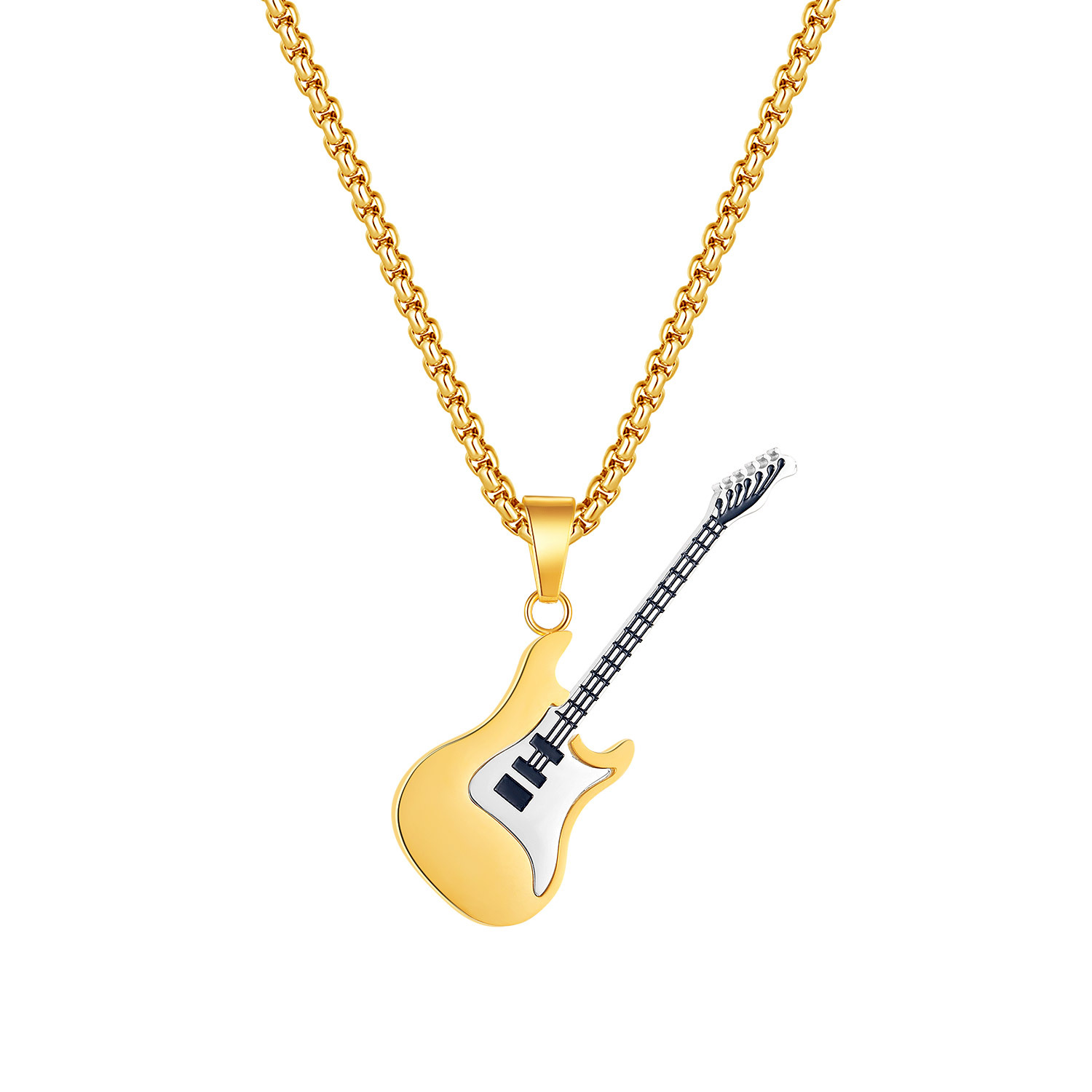Classic Men's Titanium Steel Necklace with Stainless Steel Guitar Pendant - Image 12