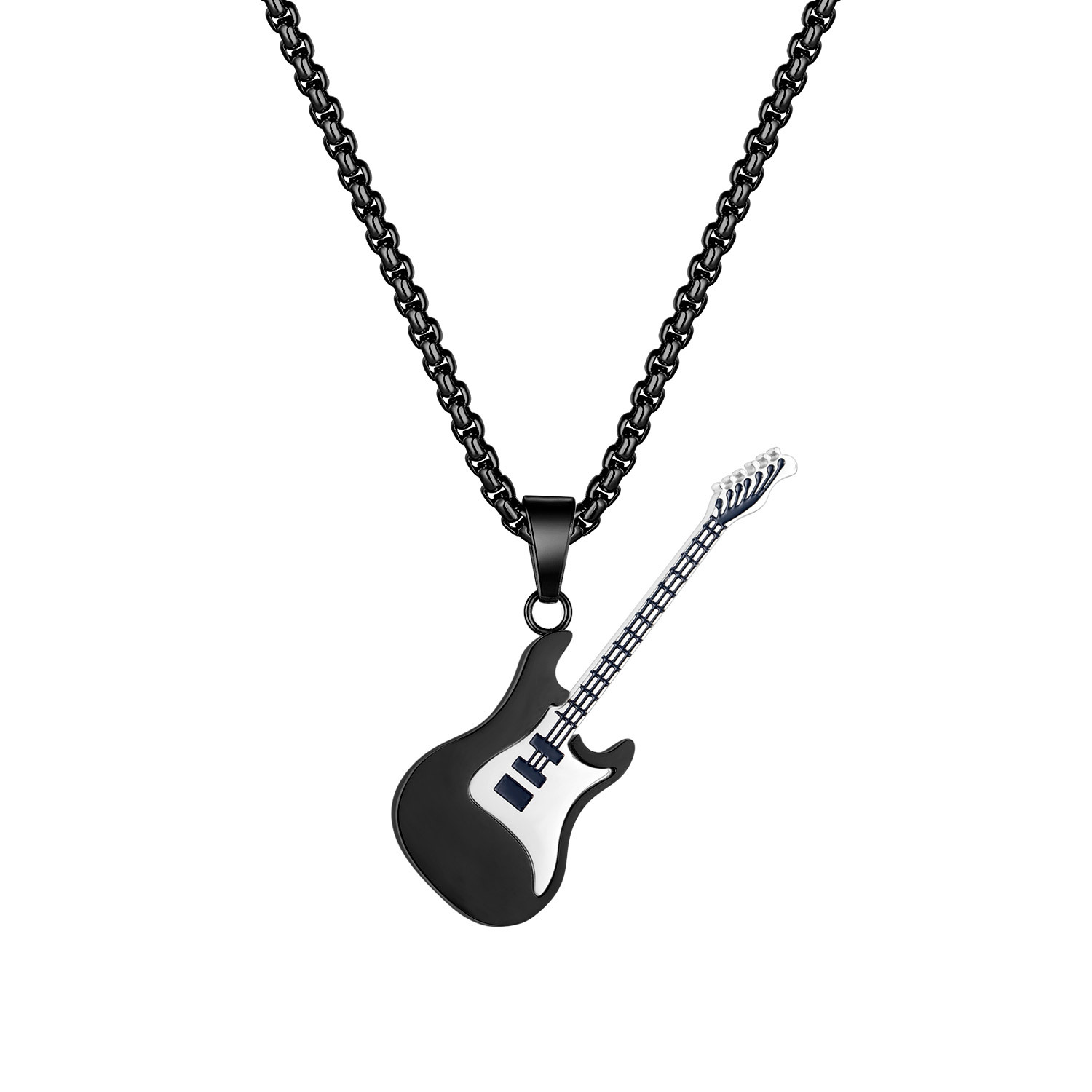 Classic Men's Titanium Steel Necklace with Stainless Steel Guitar Pendant - Image 14