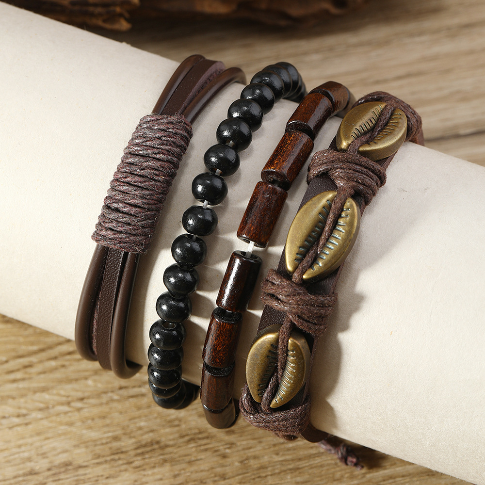 Vintage-Inspired Alloy Shell Multi-Layer Bracelet Set - 4 Pieces - Image 4