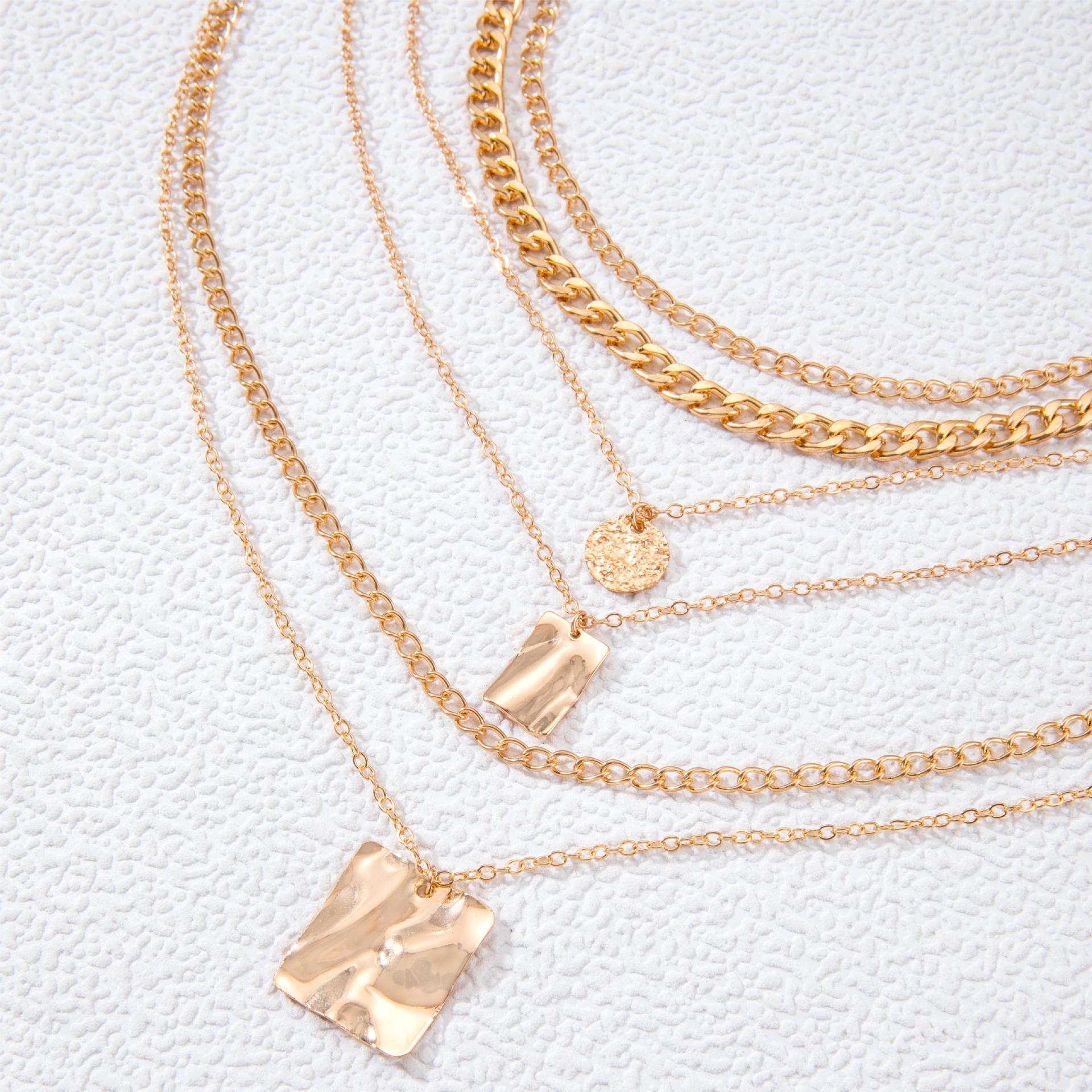 Stylish Multi-layer Necklace with Fashion Square Sequin Pendant - Image 3