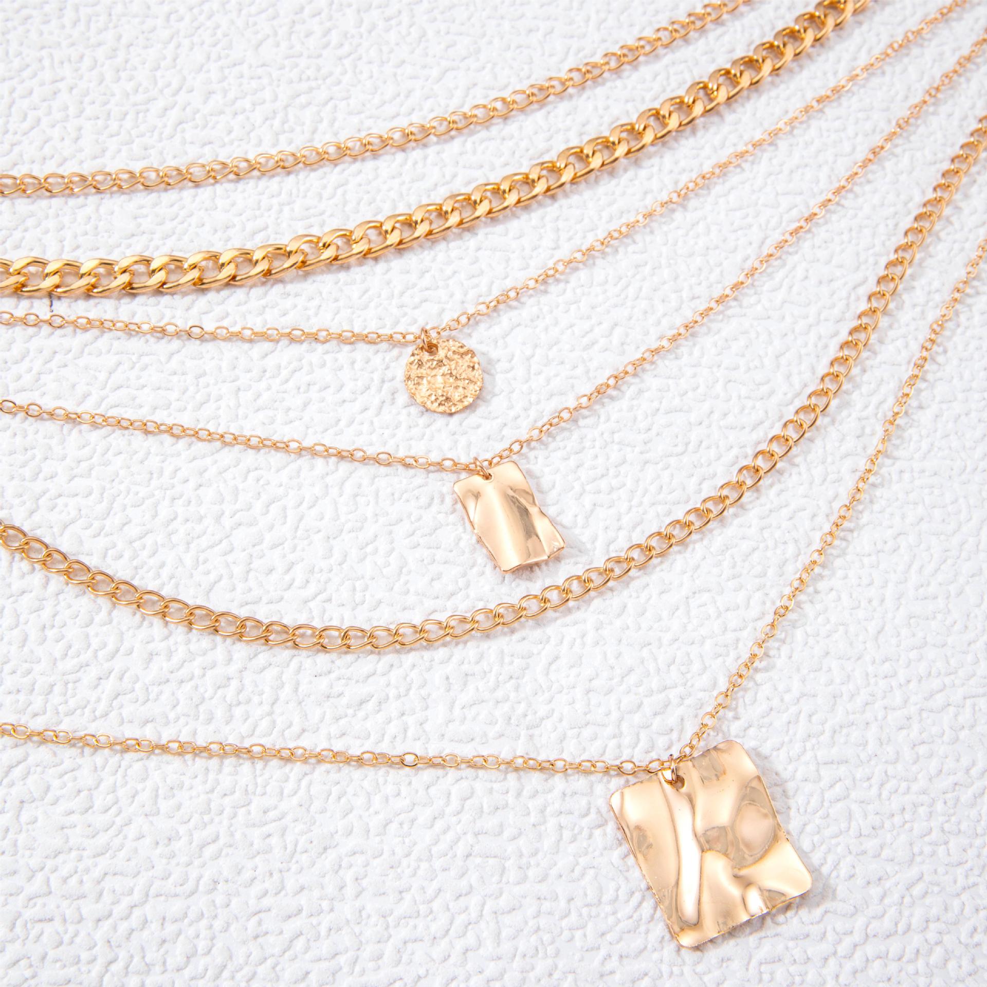 Stylish Multi-layer Necklace with Fashion Square Sequin Pendant - Image 4