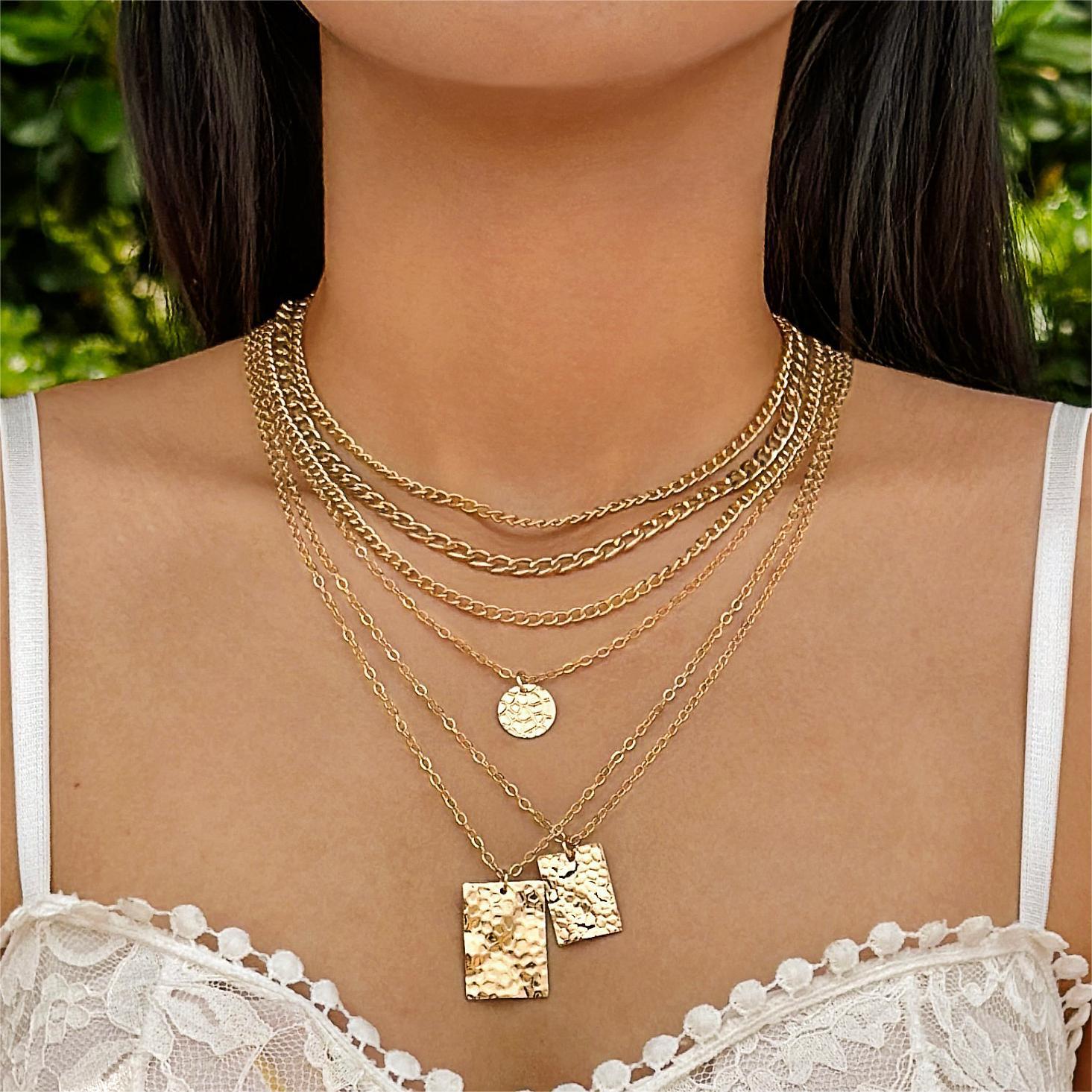 Stylish Multi-layer Necklace with Fashion Square Sequin Pendant - Image 7