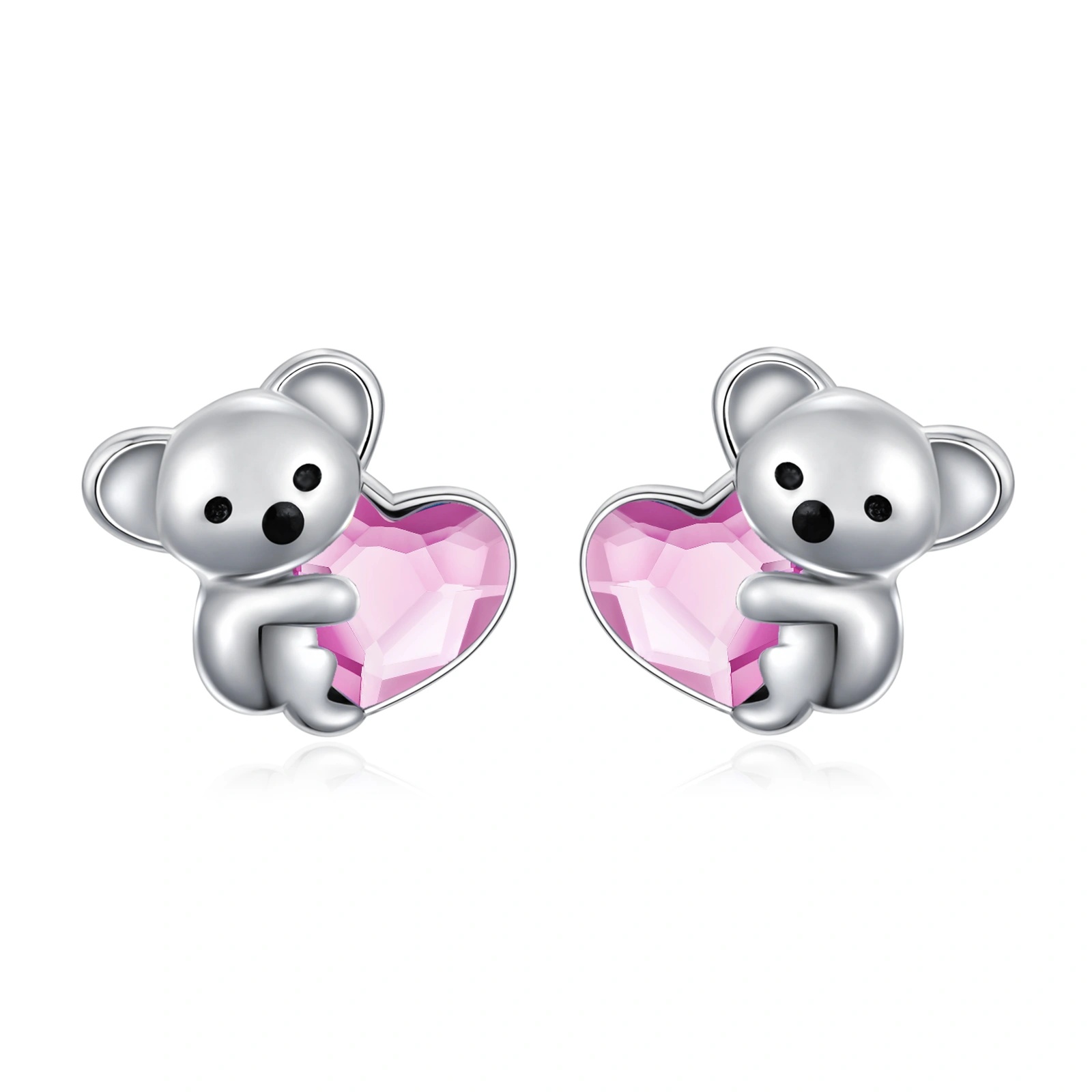 925 Sterling Silver Koala Bear Earrings - Cute Hypoallergenic Heart Crystal Jewellery - Image 3