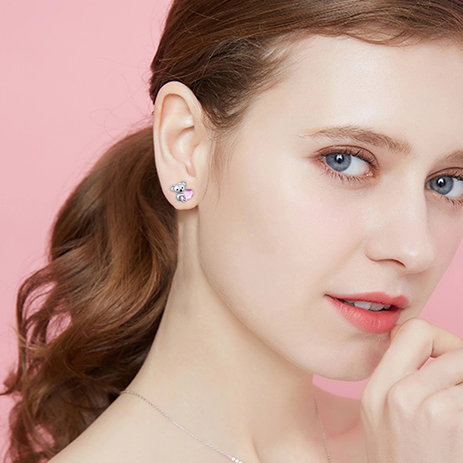 925 Sterling Silver Koala Bear Earrings - Cute Hypoallergenic Heart Crystal Jewellery - Image 6