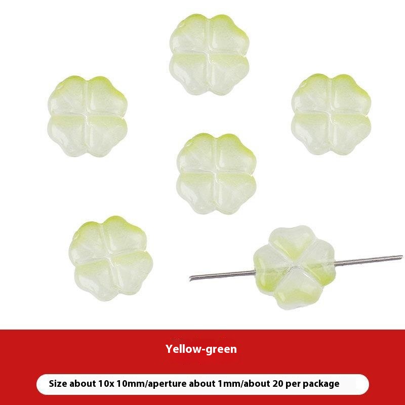 Vibrant Colorful Glass Four-leaf Flower Flat Beads Bracelet & Handmade Necklace Ornament