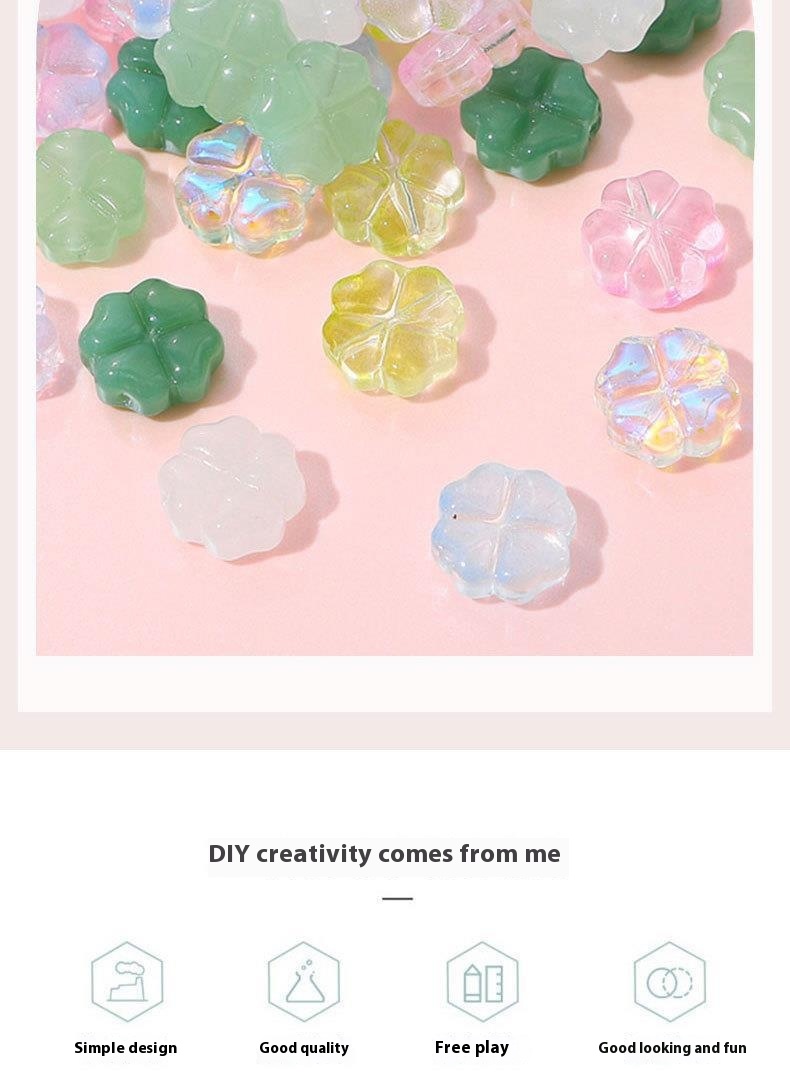 Vibrant Colorful Glass Four-leaf Flower Flat Beads Bracelet & Handmade Necklace Ornament - Image 10