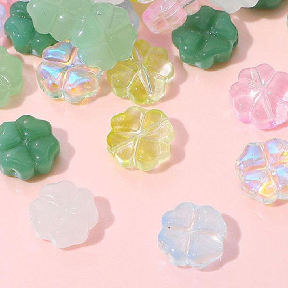 Vibrant Colorful Glass Four-leaf Flower Flat Beads Bracelet & Handmade Necklace Ornament - Image 11