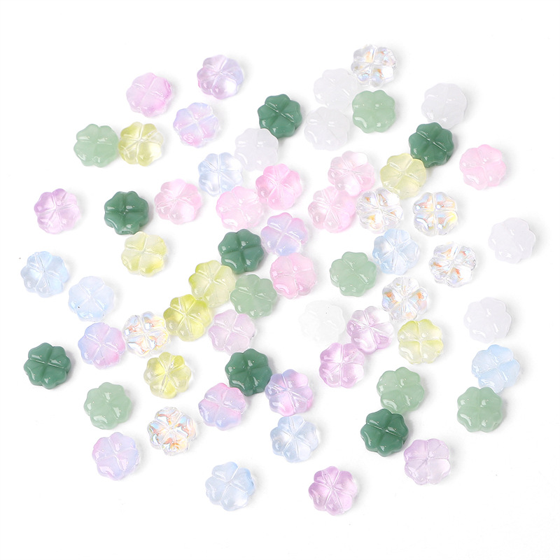 Vibrant Colorful Glass Four-leaf Flower Flat Beads Bracelet & Handmade Necklace Ornament - Image 15