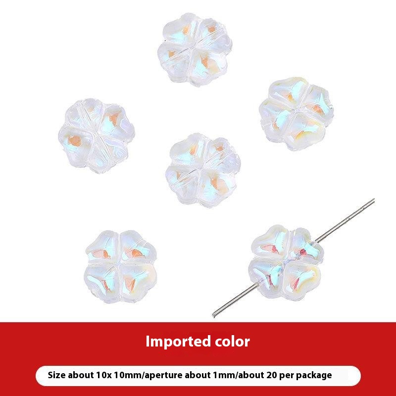 Vibrant Colorful Glass Four-leaf Flower Flat Beads Bracelet & Handmade Necklace Ornament - Image 18