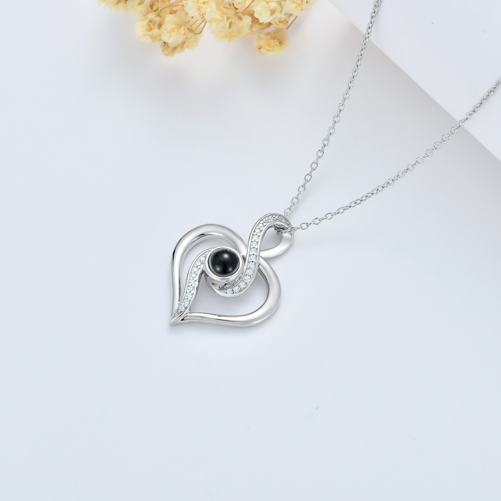 I Love You in 100 Languages Heart Infinity Projection Necklace - Image 4