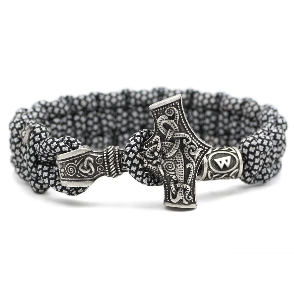 Vintage Thor's Hammer Braided Bracelet - Unique Norse Mythology Jewelry - Image 2