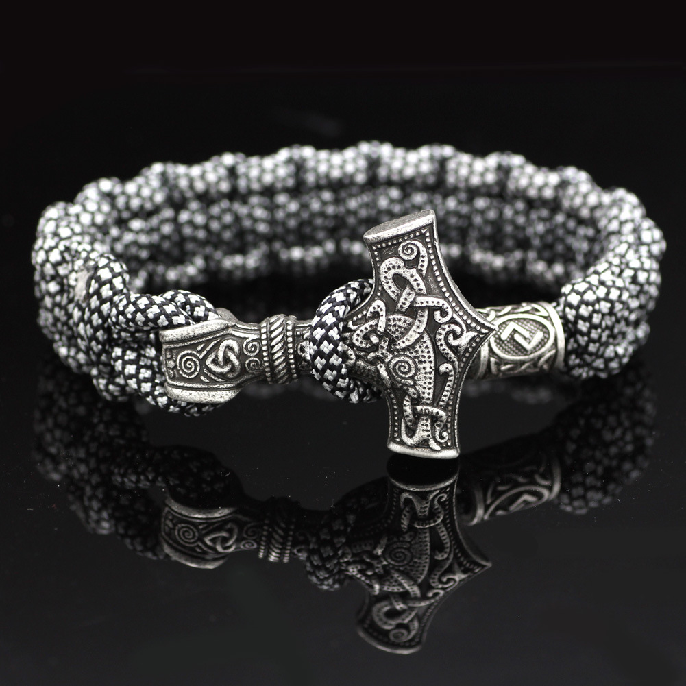 Vintage Thor's Hammer Braided Bracelet - Unique Norse Mythology Jewelry - Image 4