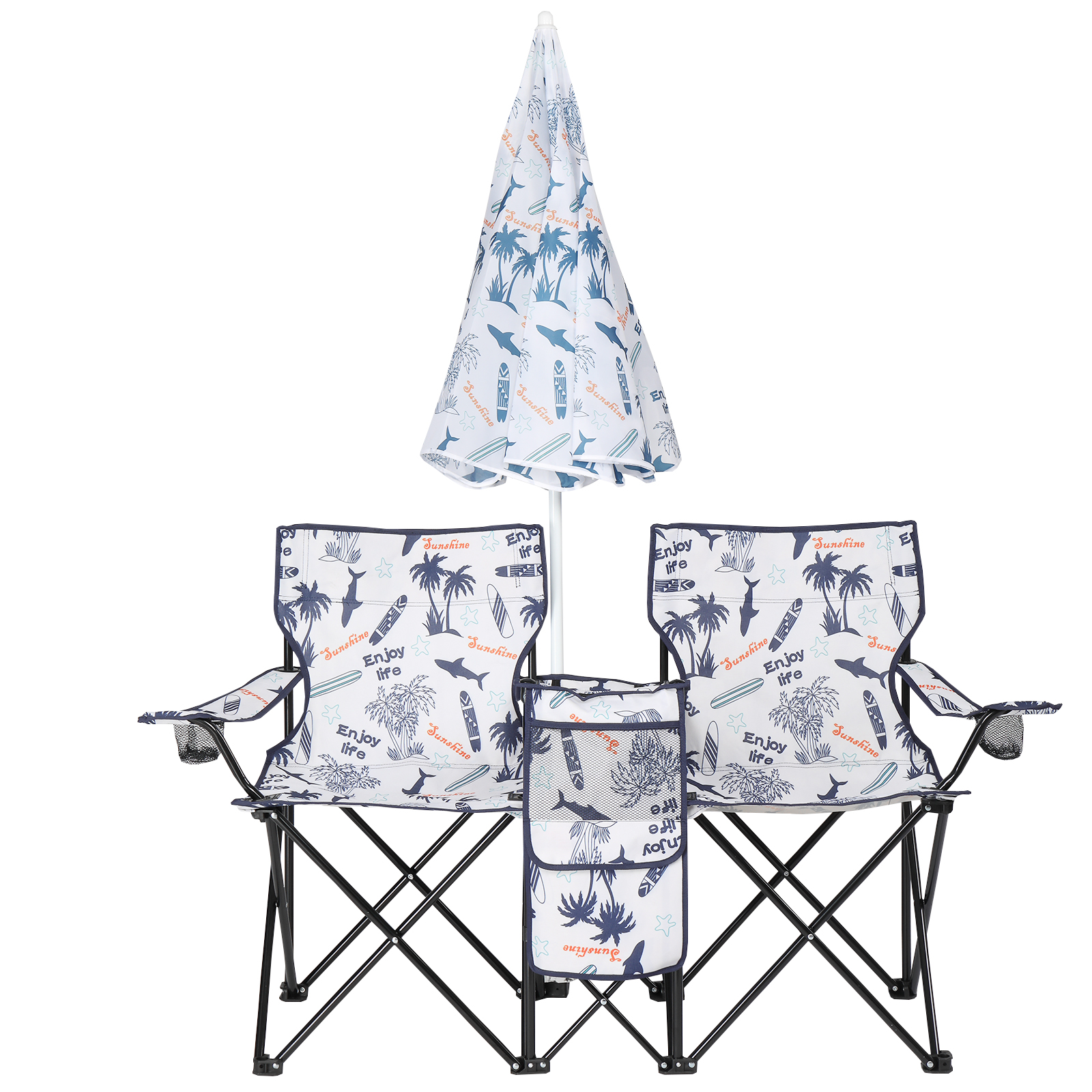 59x19.6x31in Fishing Chair with Parasol - Coconut Tree Pattern Camping Chairs - Image 6
