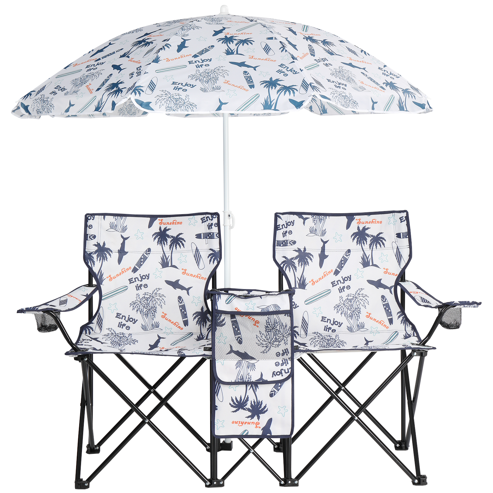 59x19.6x31in Fishing Chair with Parasol - Coconut Tree Pattern Camping Chairs - Image 7