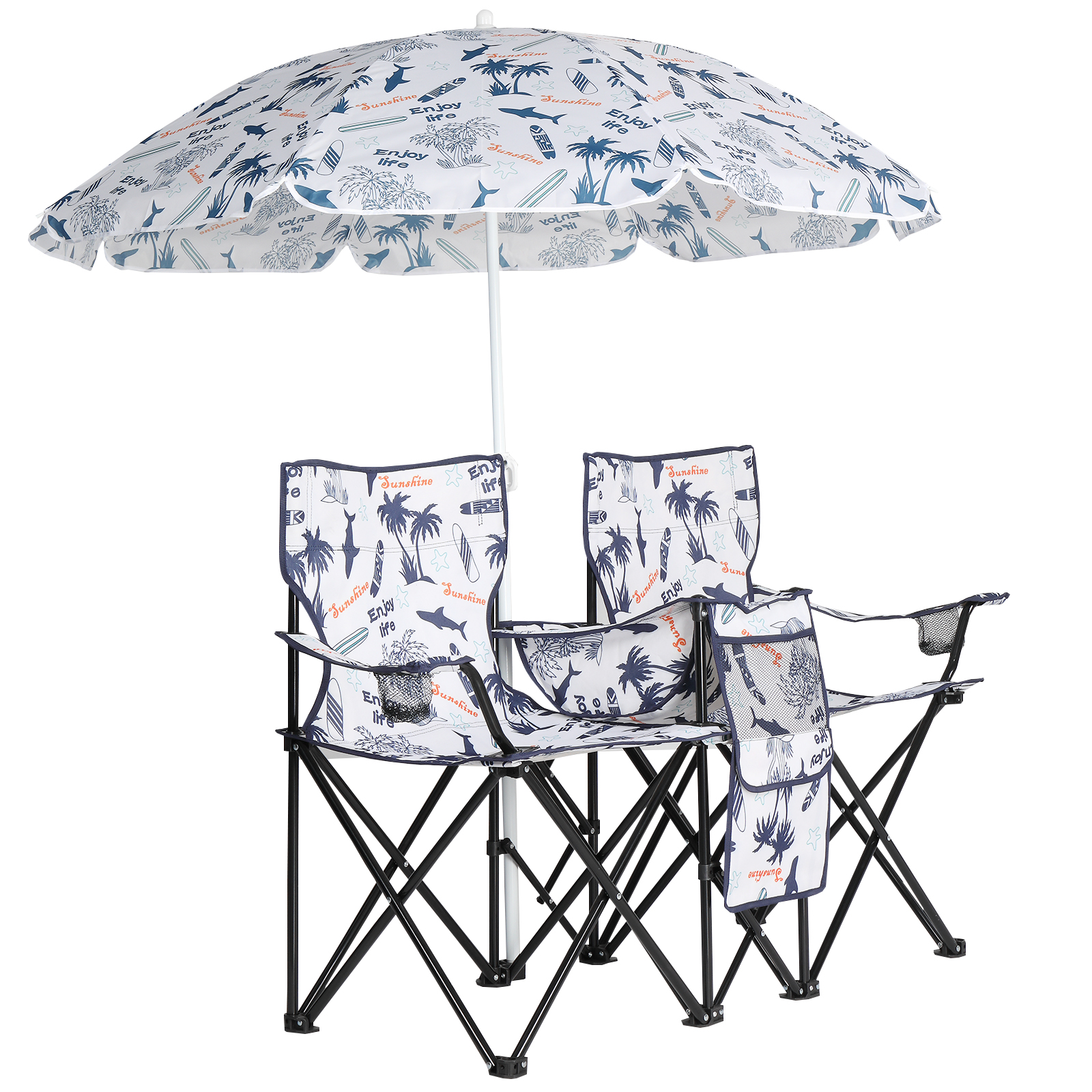 59x19.6x31in Fishing Chair with Parasol - Coconut Tree Pattern Camping Chairs - Image 8