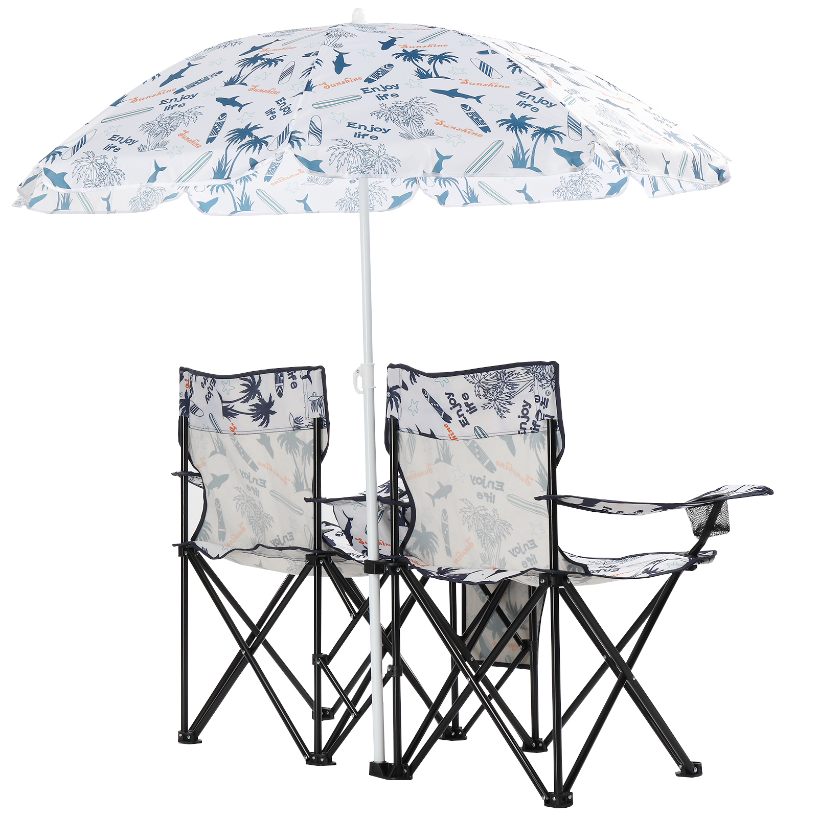 59x19.6x31in Fishing Chair with Parasol - Coconut Tree Pattern Camping Chairs - Image 10