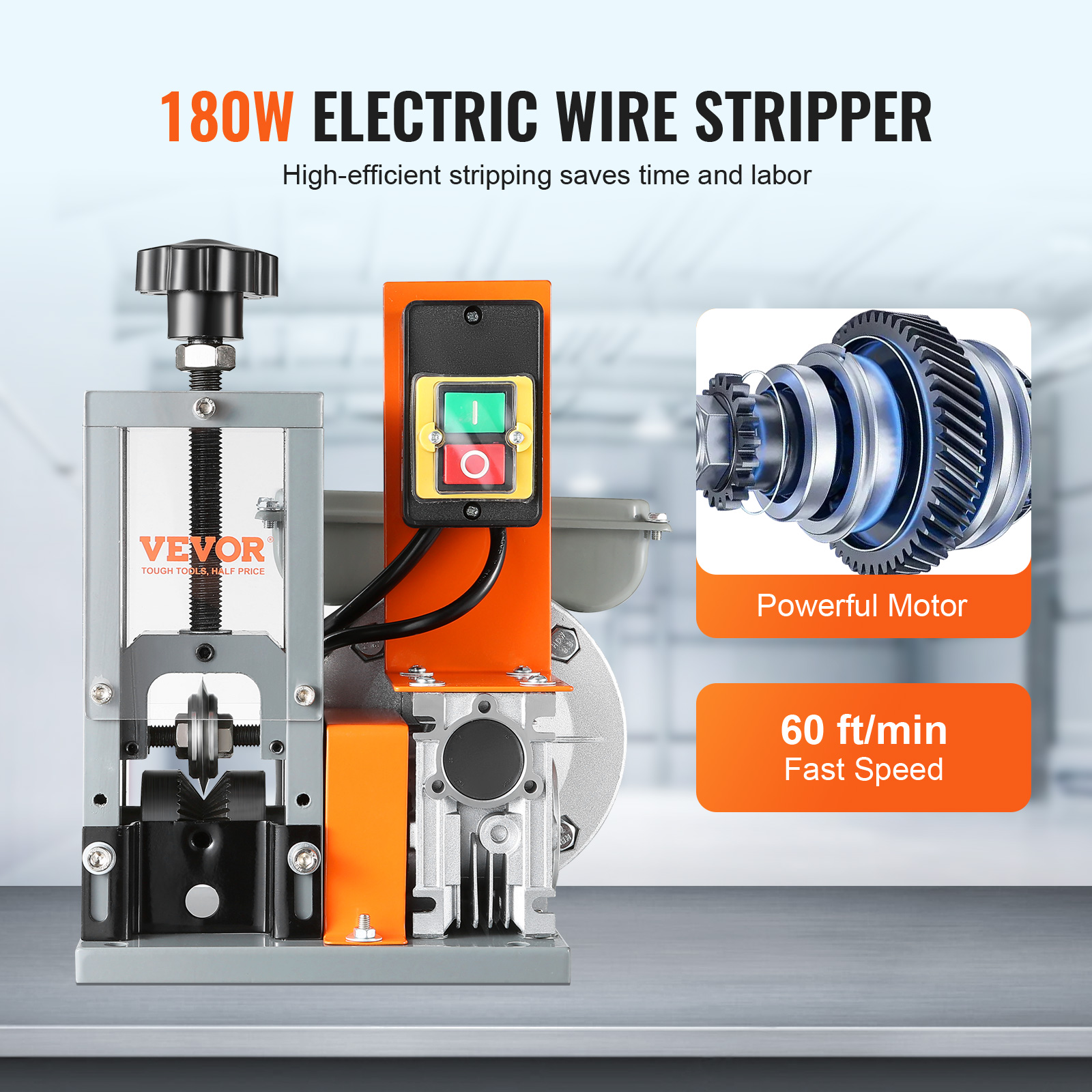 VEVOR Electric Wire Stripping Machine - 0.06'-0.98' Motorized Cable Stripper, 180W, 60 ft/min Wire Peeler with Visible Depth Reference for Efficient Scrap Copper Recycling - Image 6