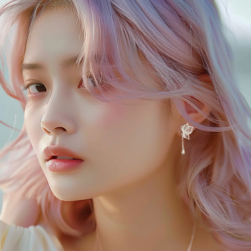 Stylish Women's S999 Silver Butterfly Earrings with Sweet Tassel Design - Image 3