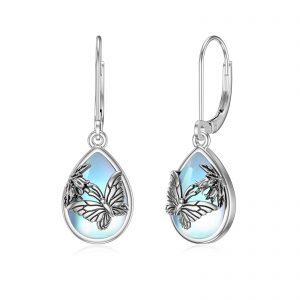 Elegant Butterfly Leverback Earrings in 925 Sterling Silver with Moonstone for Women