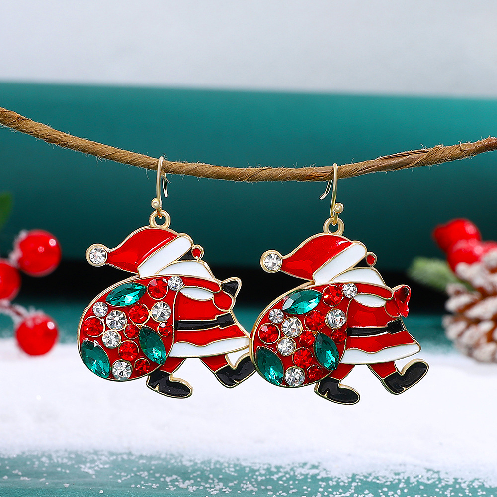 Charming Personalized Santa Claus Earrings with Colorful Rhinestones - Trendy Christmas Jewelry for Women