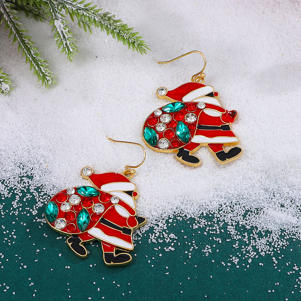 Charming Personalized Santa Claus Earrings with Colorful Rhinestones - Trendy Christmas Jewelry for Women - Image 3