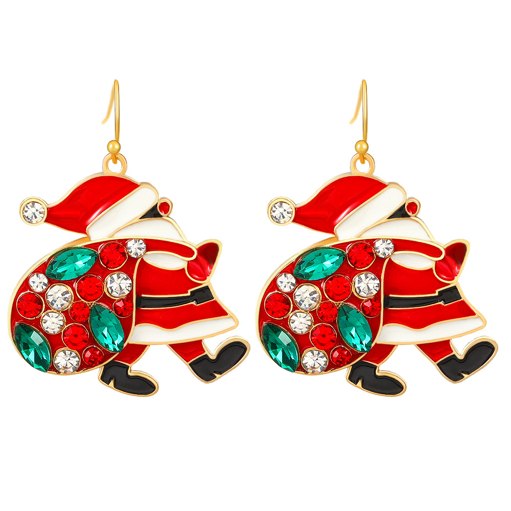 Charming Personalized Santa Claus Earrings with Colorful Rhinestones - Trendy Christmas Jewelry for Women - Image 4