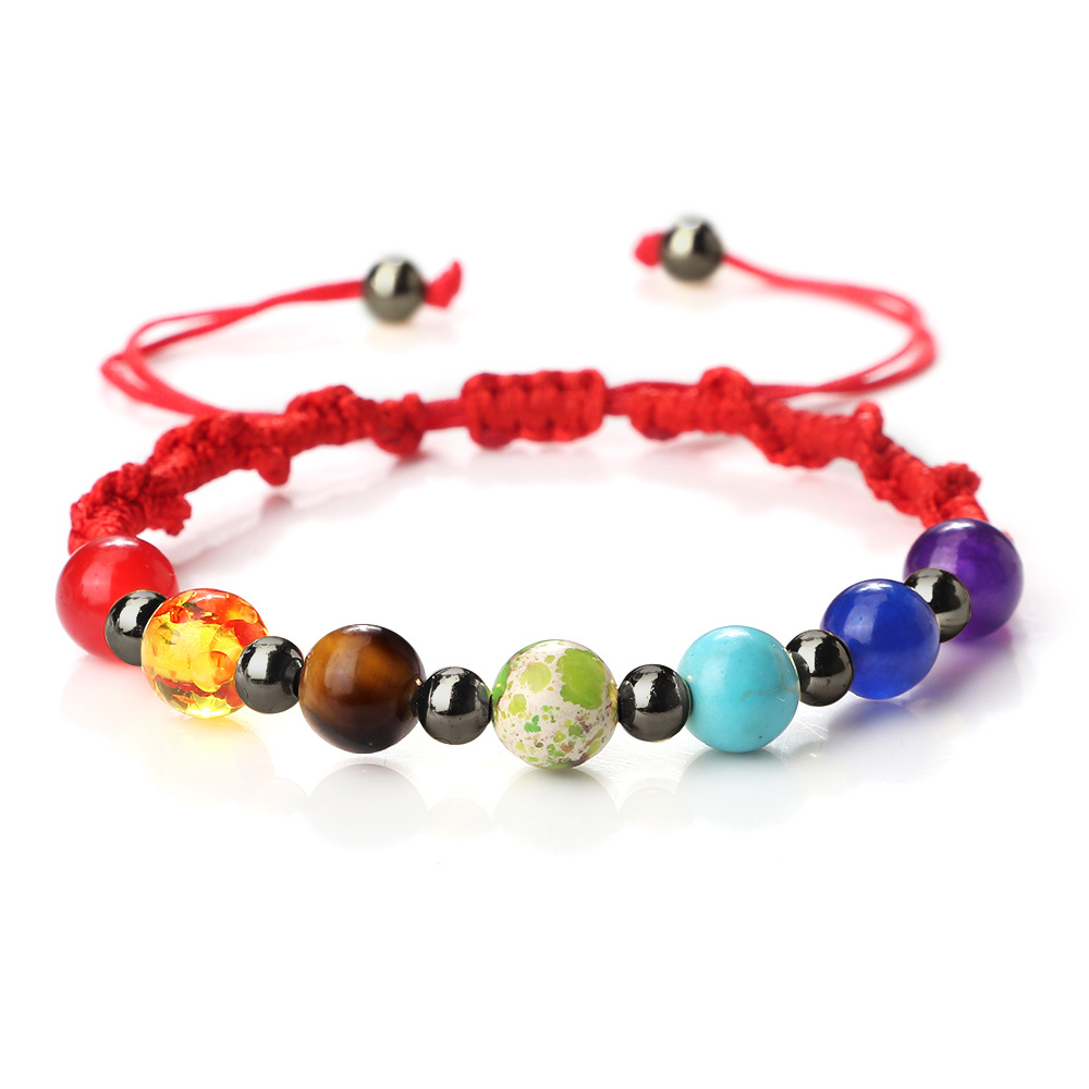 Vibrant Stone Beads Bracelet for Yoga - Handcrafted Woven Strap