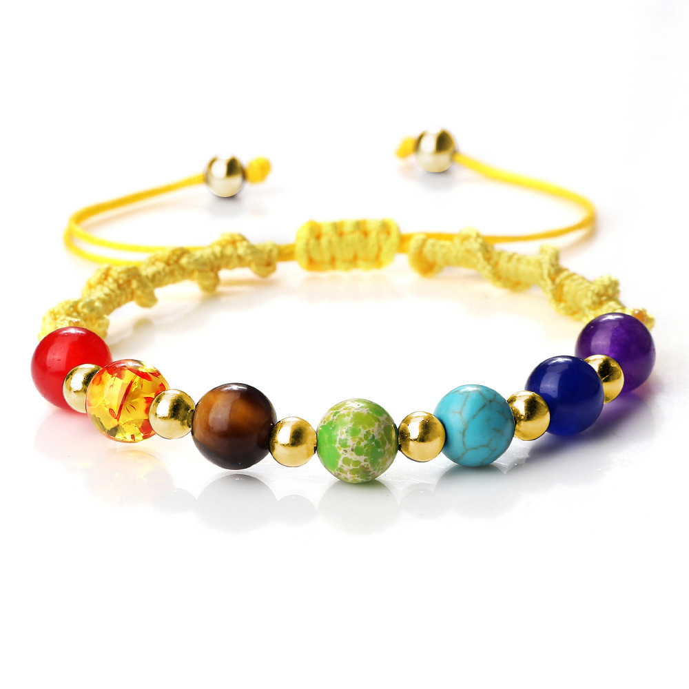 Vibrant Stone Beads Bracelet for Yoga - Handcrafted Woven Strap - Image 2