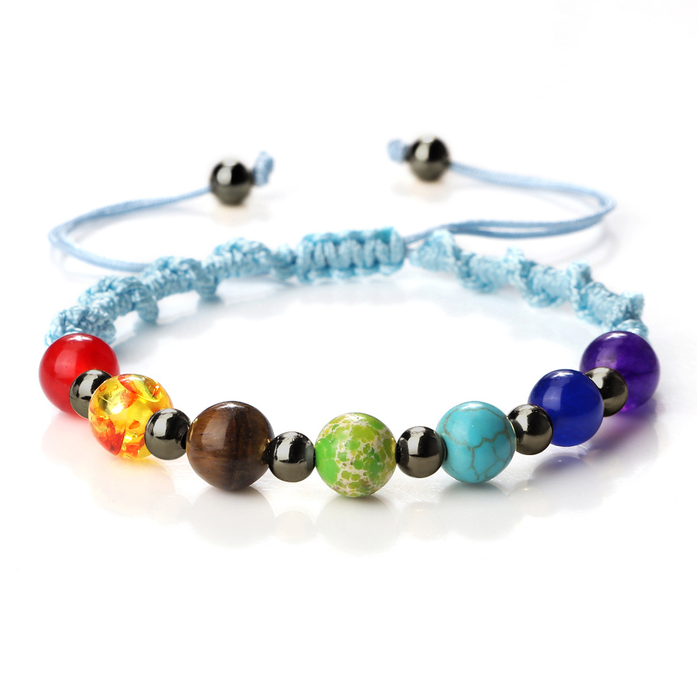 Vibrant Stone Beads Bracelet for Yoga - Handcrafted Woven Strap - Image 3