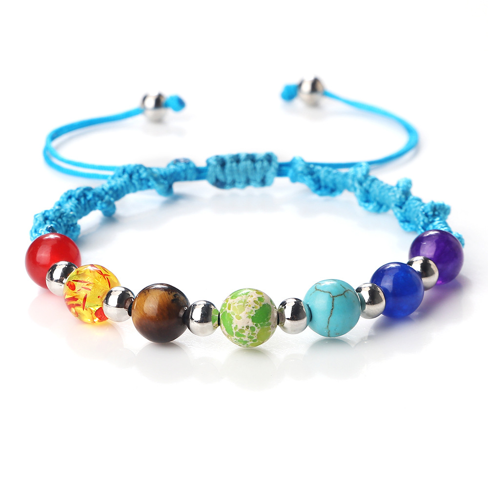 Vibrant Stone Beads Bracelet for Yoga - Handcrafted Woven Strap - Image 4