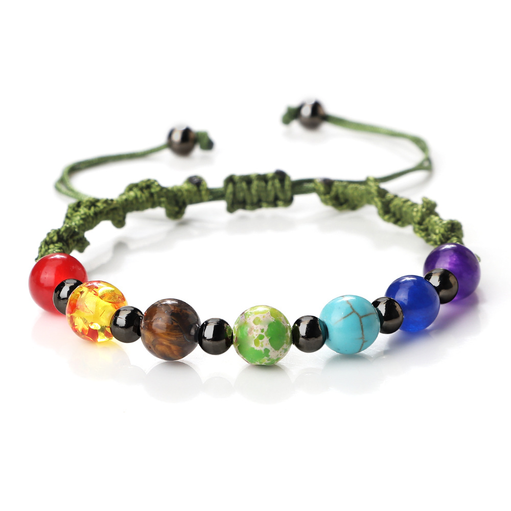 Vibrant Stone Beads Bracelet for Yoga - Handcrafted Woven Strap - Image 6