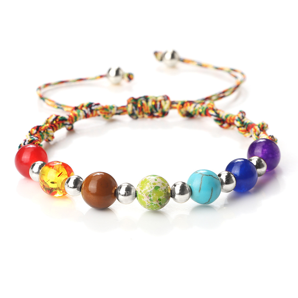 Vibrant Stone Beads Bracelet for Yoga - Handcrafted Woven Strap - Image 7