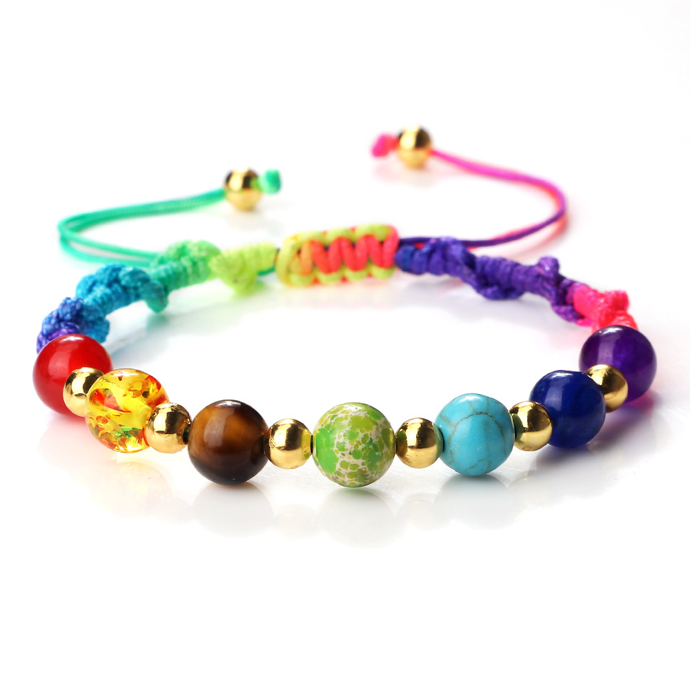 Vibrant Stone Beads Bracelet for Yoga - Handcrafted Woven Strap - Image 8