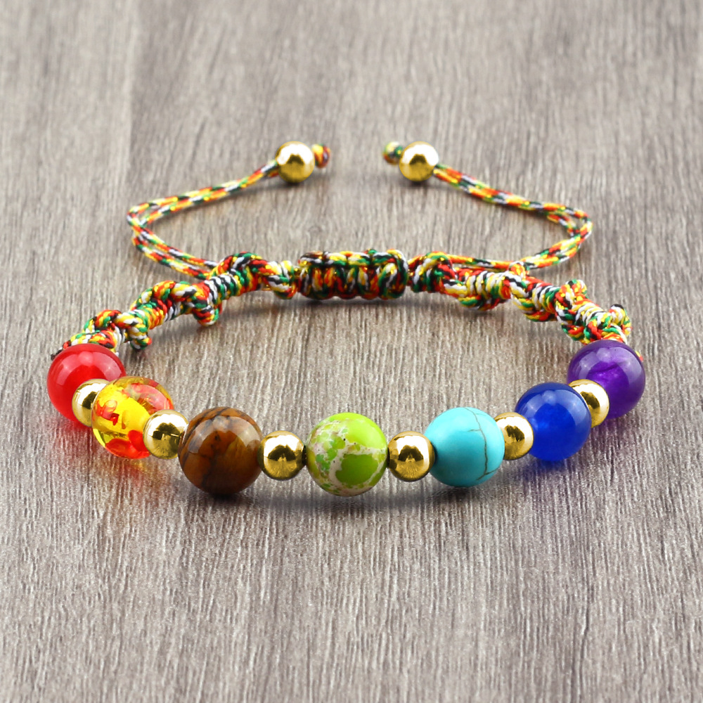 Vibrant Stone Beads Bracelet for Yoga - Handcrafted Woven Strap - Image 9