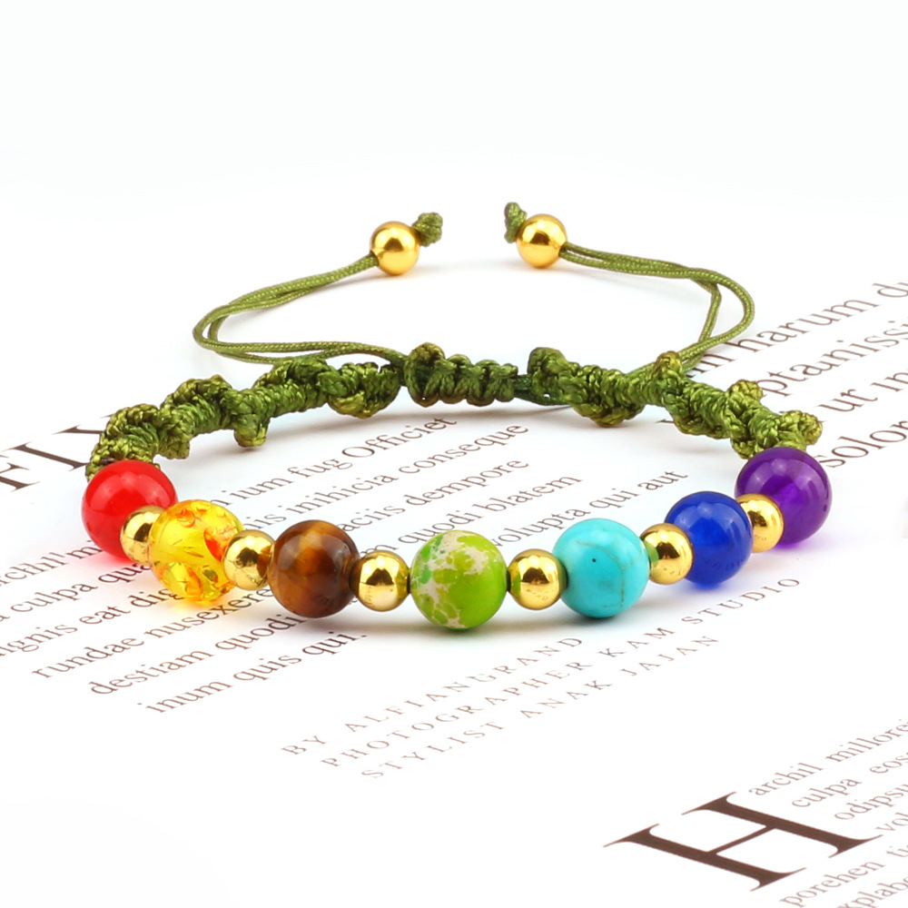 Vibrant Stone Beads Bracelet for Yoga - Handcrafted Woven Strap - Image 10
