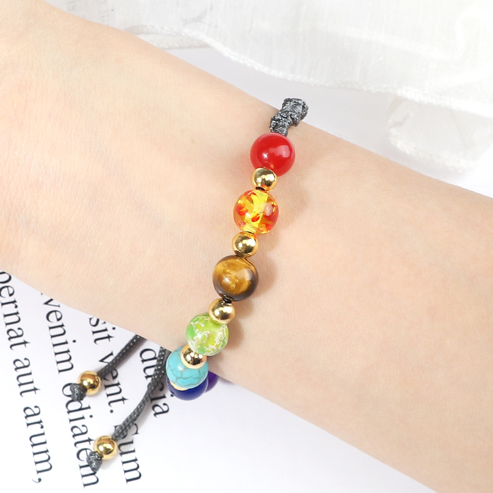 Vibrant Stone Beads Bracelet for Yoga - Handcrafted Woven Strap - Image 11