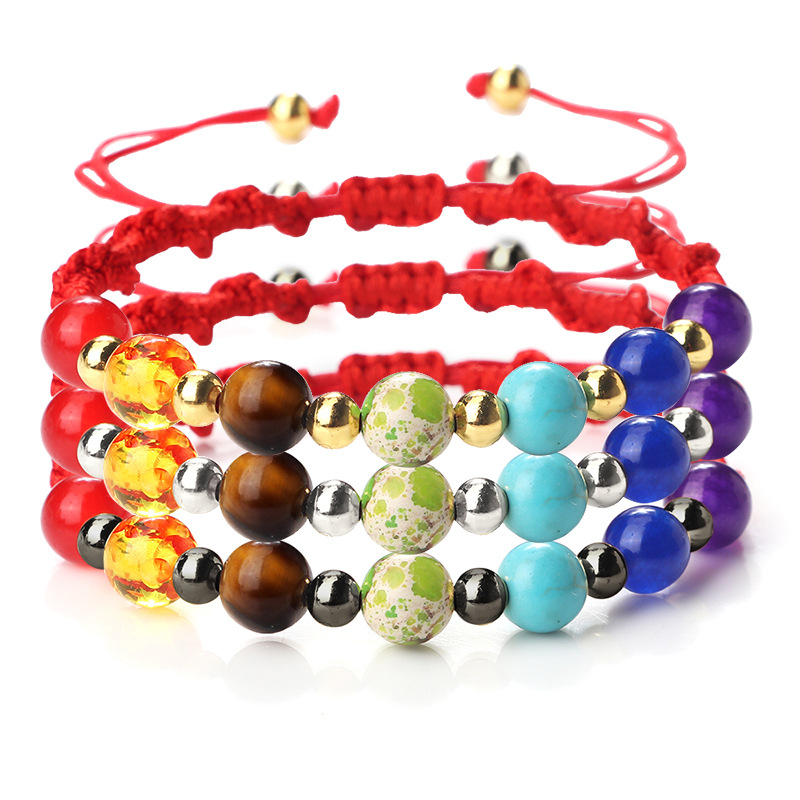 Vibrant Stone Beads Bracelet for Yoga - Handcrafted Woven Strap - Image 13