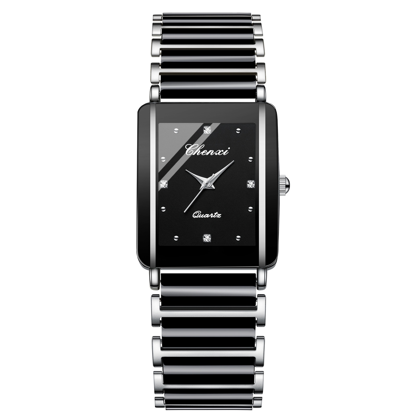 Couple's Elegant Square Diamond Quartz Watch Set for Timeless Style - Image 12