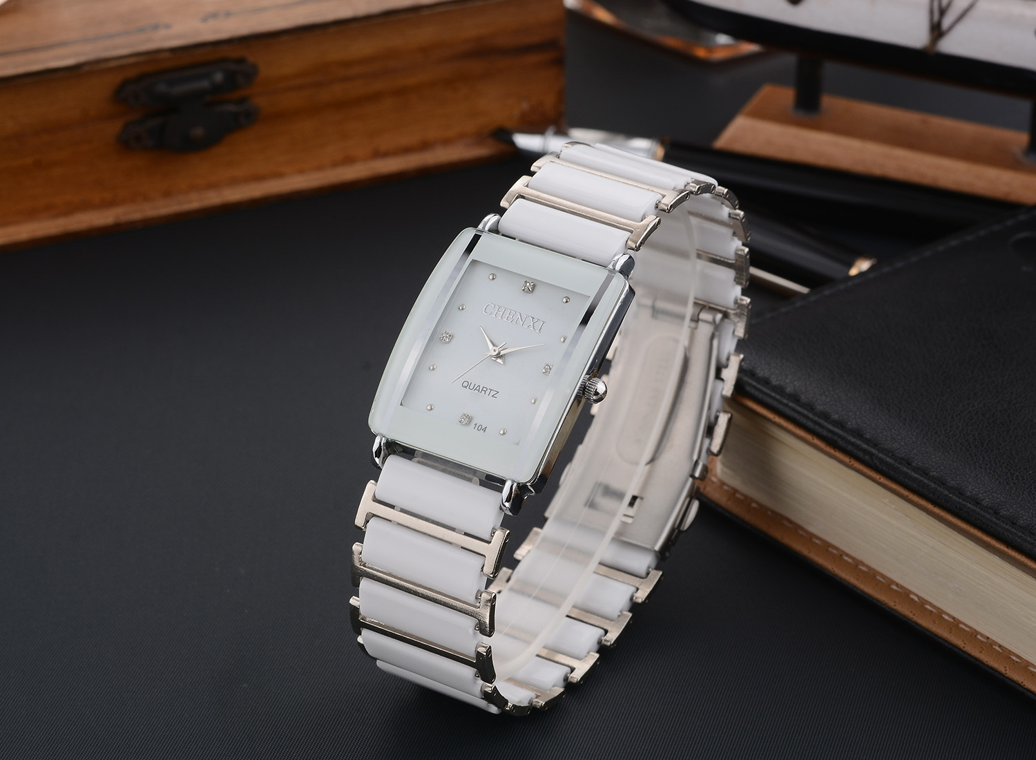 Couple's Elegant Square Diamond Quartz Watch Set for Timeless Style - Image 16
