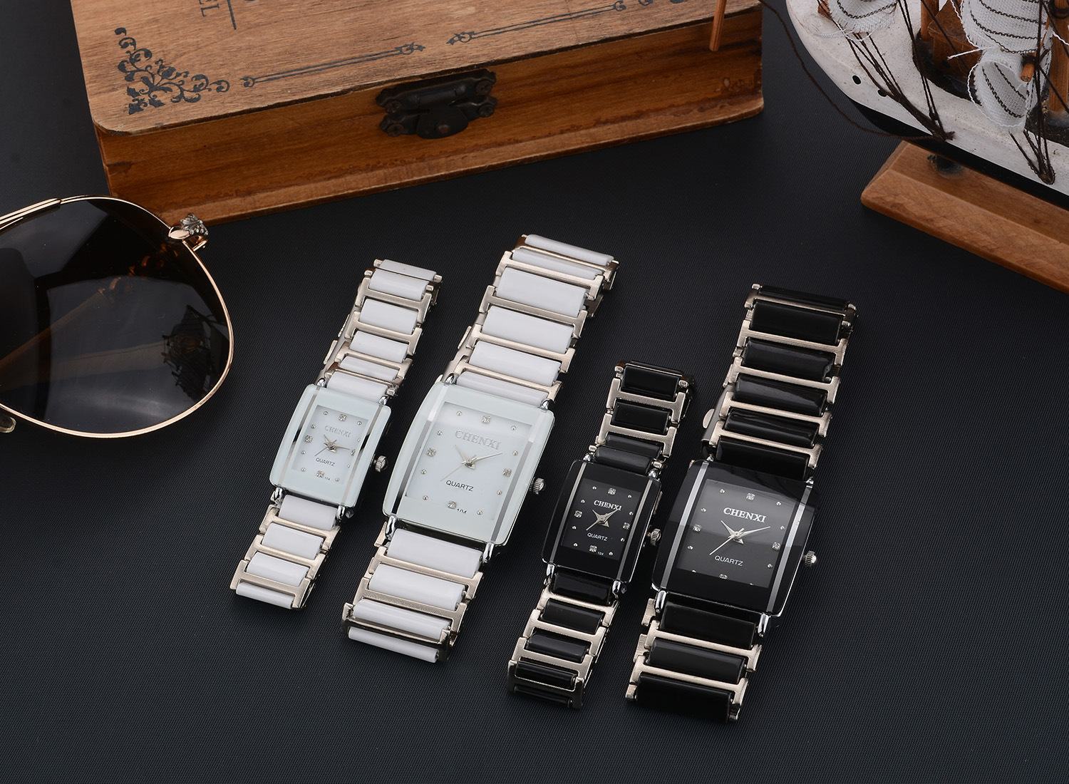 Couple's Elegant Square Diamond Quartz Watch Set for Timeless Style - Image 18
