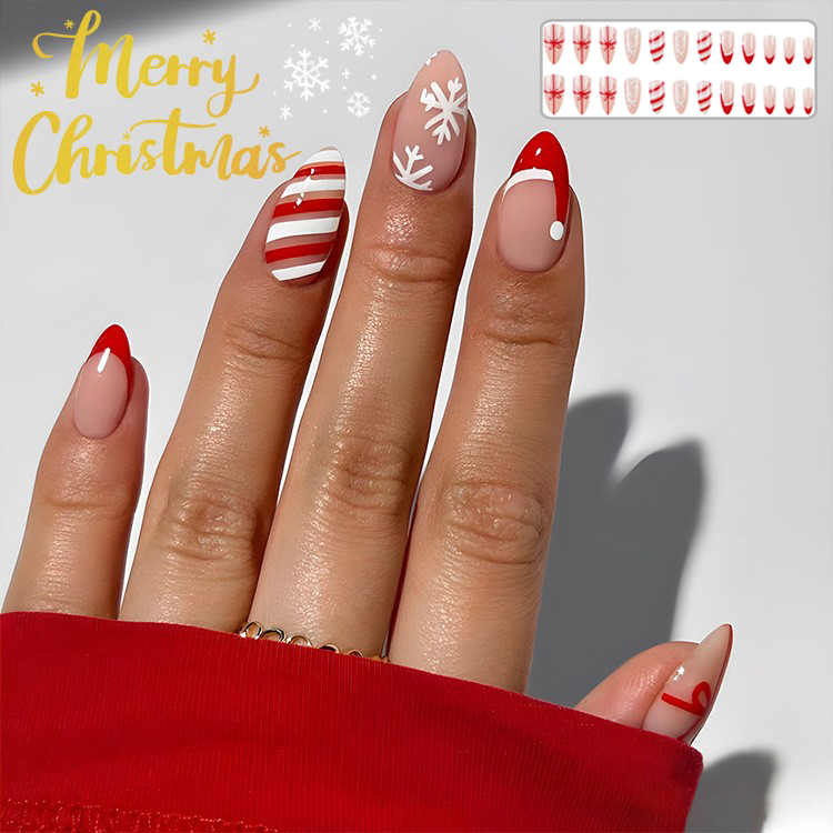 24pcs Christmas Nail Art Stickers - Hat Striped Snowflake Designs for Parties, Dances, and Holiday Celebrations - Image 6
