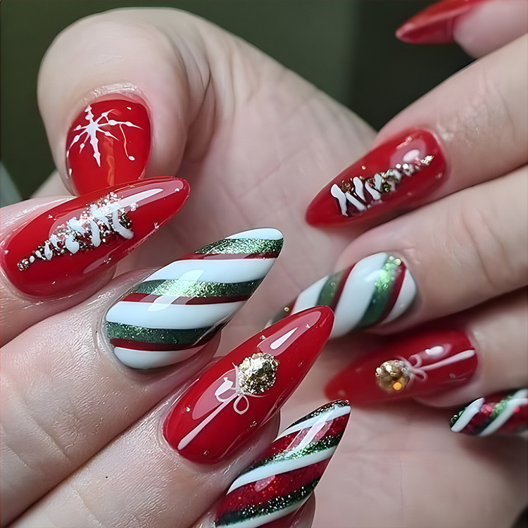 24pcs Christmas Nail Art Stickers - Hat Striped Snowflake Designs for Parties, Dances, and Holiday Celebrations - Image 9