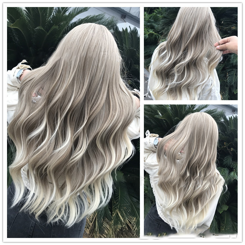 Oblique Bangs for Face Enhancement and Curly Hair, High-Temperature Silk Realistic Fluffy Long Curly Wig Set