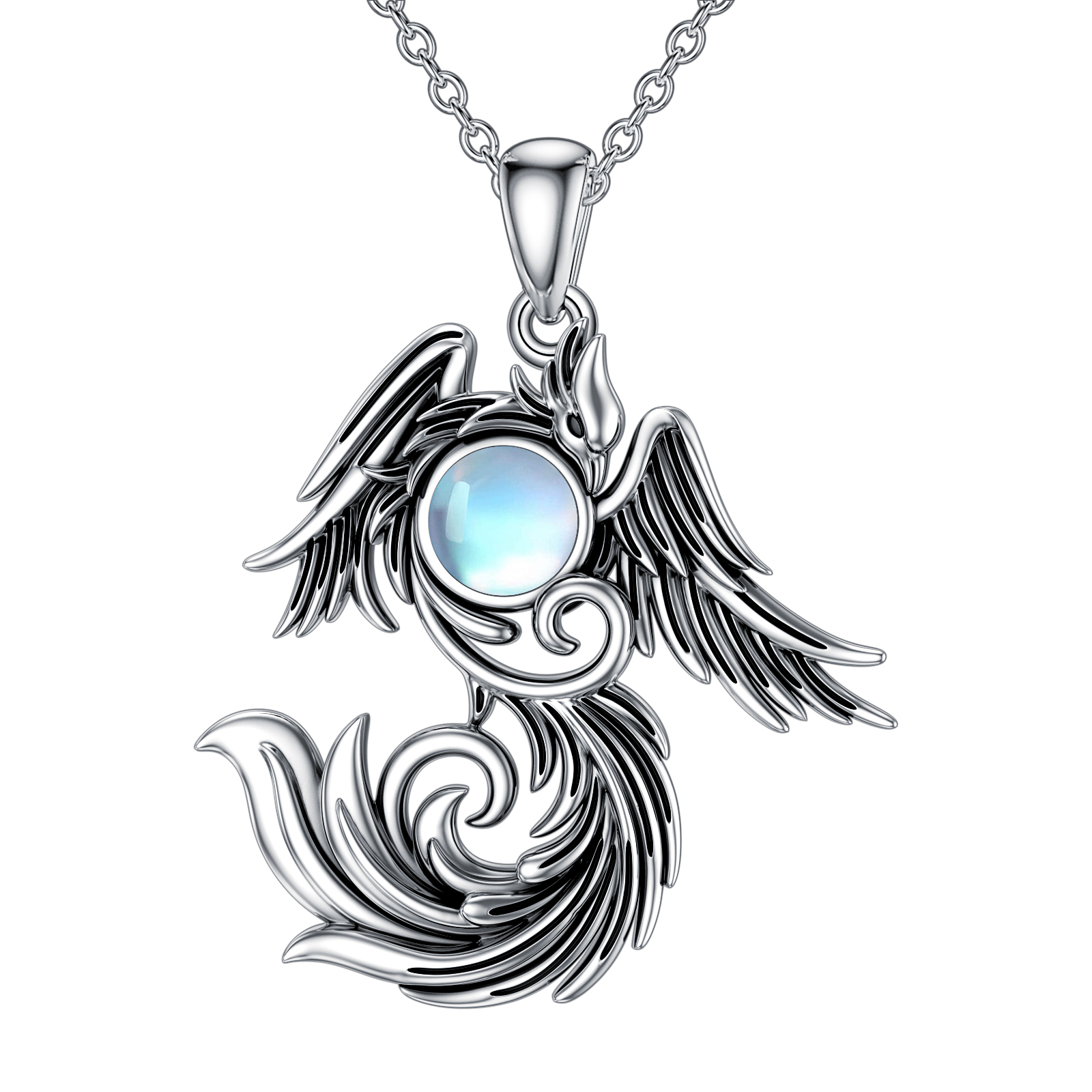 Moonstone Phoenix Necklace in 925 Sterling Silver - Perfect Gifts for Him and Her