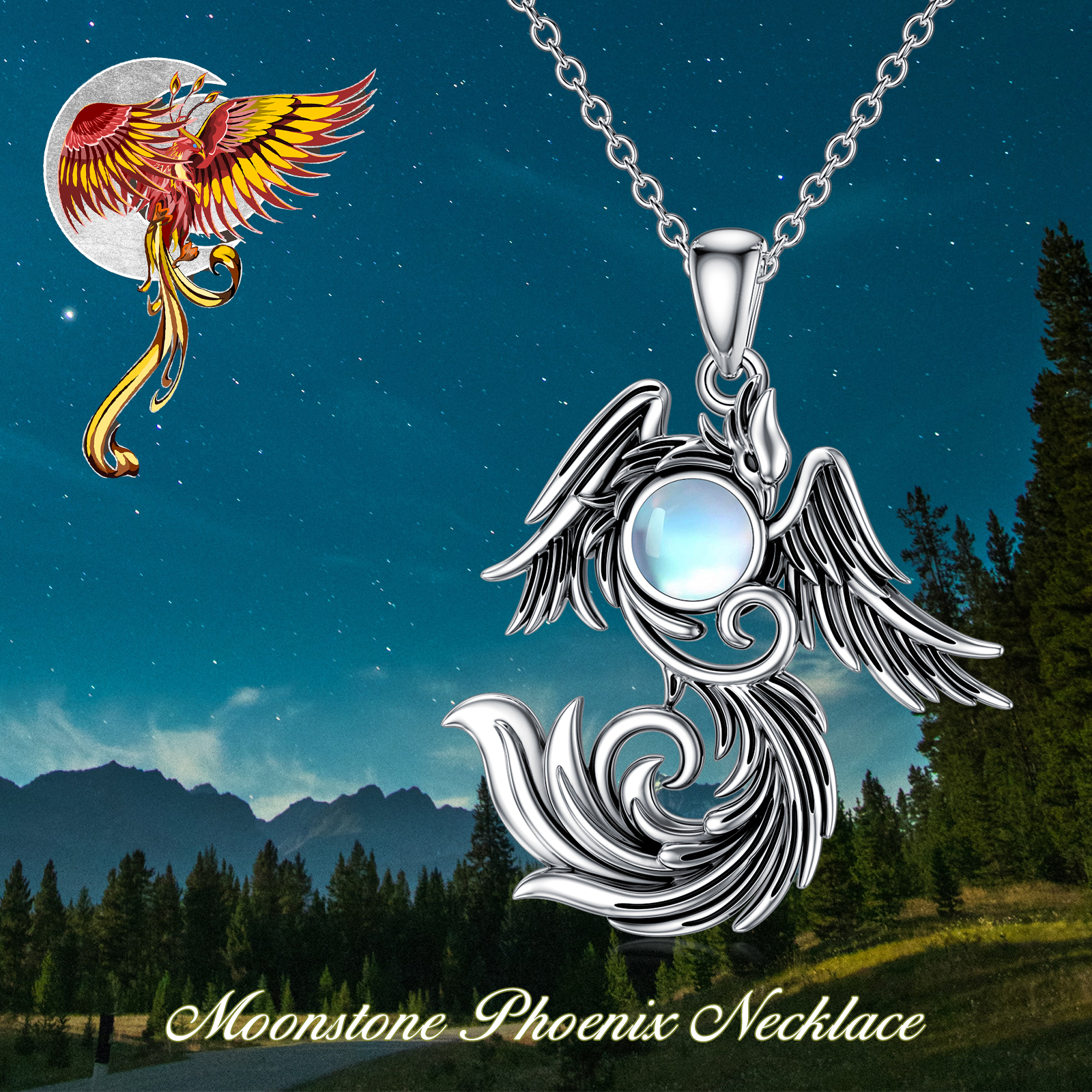 Moonstone Phoenix Necklace in 925 Sterling Silver - Perfect Gifts for Him and Her - Image 6